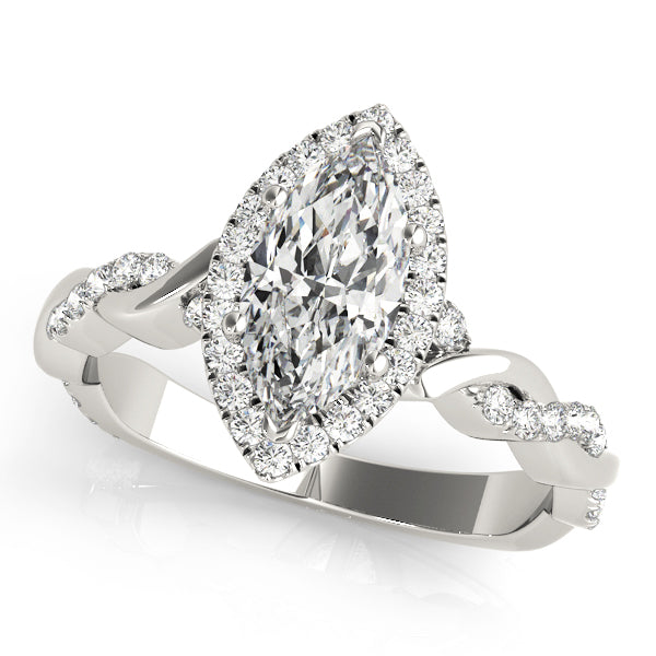 Signature Braided Shank With Halo Head Marquise Diamond Engagement Ring — 9K/18K Gold & Platinum