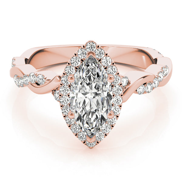 Signature Braided Shank With Halo Head Marquise Diamond Engagement Ring — 9K/18K Gold & Platinum