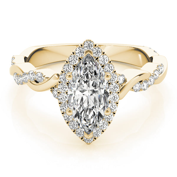 Signature Braided Shank With Halo Head Marquise Diamond Engagement Ring — 9K/18K Gold & Platinum