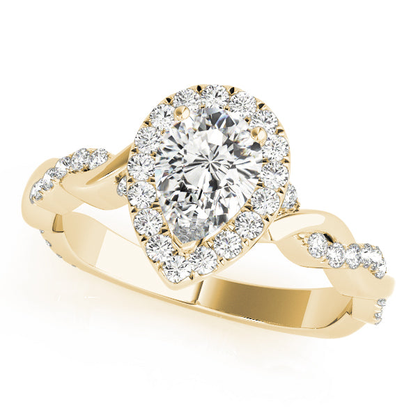 Bespoke Braided Shank With Halo Head Pear Diamond Engagement Ring — 9K/18K Gold & Platinum
