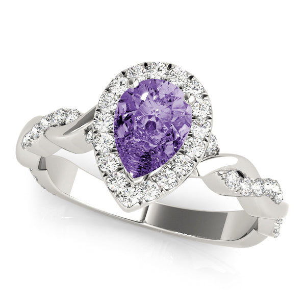 Bespoke Braided Shank With Halo Head Pear Diamond Engagement Ring — 9K/18K Gold & Platinum