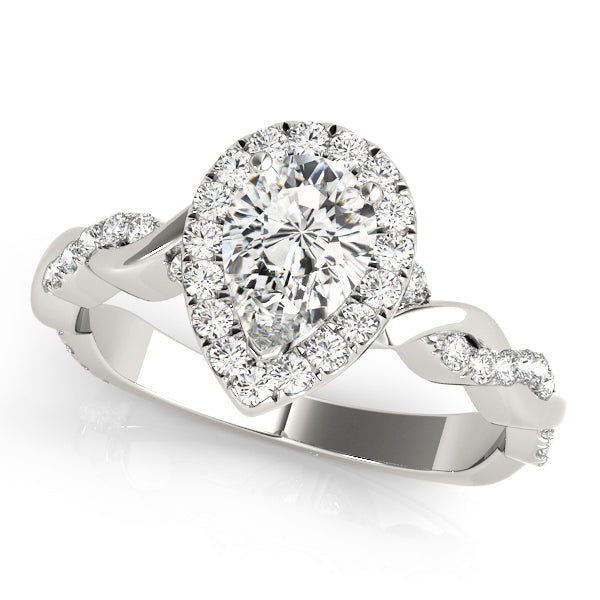 Bespoke Braided Shank With Halo Head Pear Diamond Engagement Ring — 9K/18K Gold & Platinum