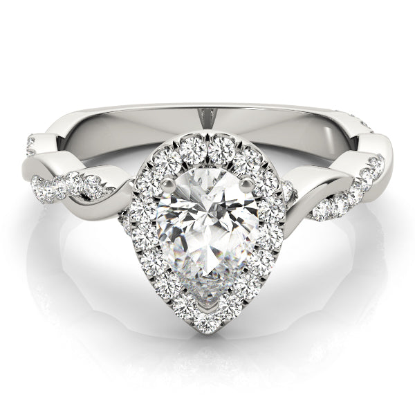 Bespoke Braided Shank With Halo Head Pear Diamond Engagement Ring — 9K/18K Gold & Platinum