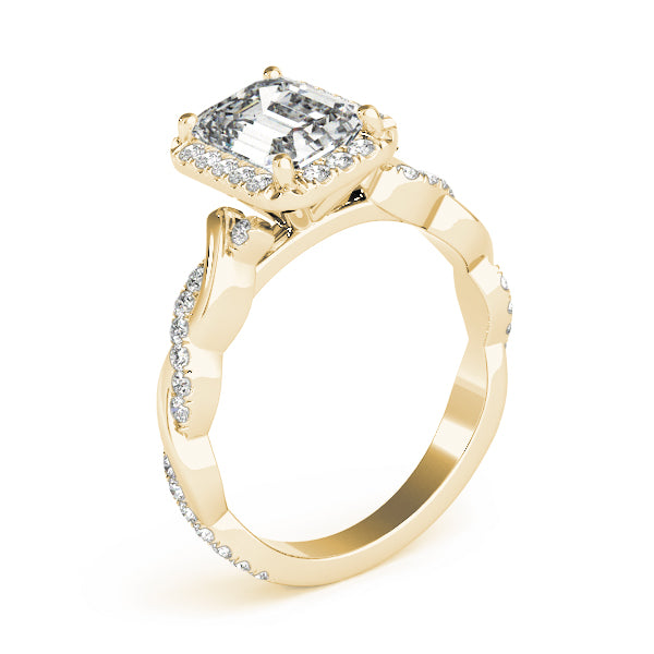 Exquisite Braided Shank With Cut Halo Head Emerald Diamond Engagement Ring — 9K/18K Gold & Platinum
