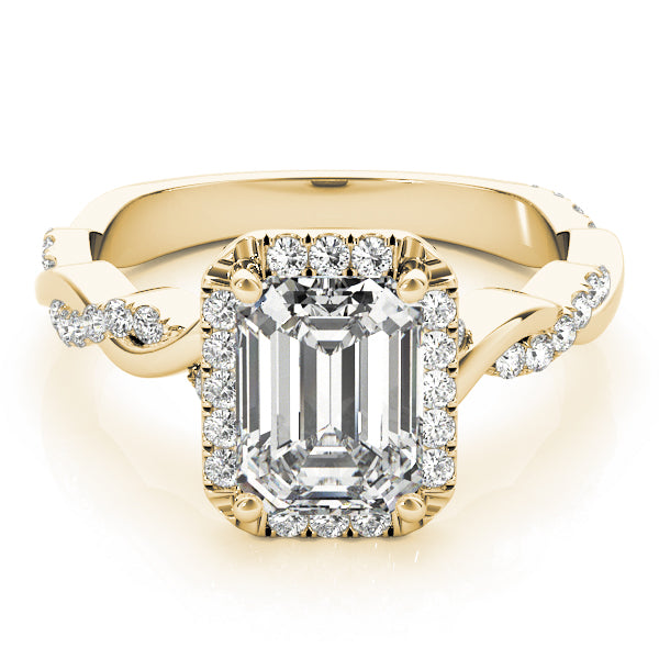 Exquisite Braided Shank With Cut Halo Head Emerald Diamond Engagement Ring — 9K/18K Gold & Platinum