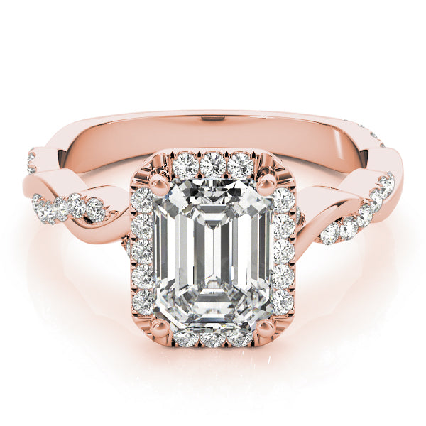 Exquisite Braided Shank With Cut Halo Head Emerald Diamond Engagement Ring — 9K/18K Gold & Platinum
