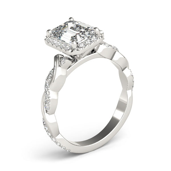 Exquisite Braided Shank With Cut Halo Head Emerald Diamond Engagement Ring — 9K/18K Gold & Platinum