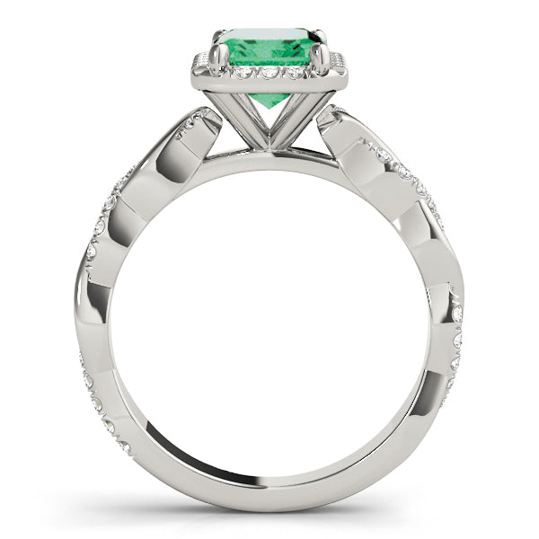 Exquisite Braided Shank With Cut Halo Head Emerald Diamond Engagement Ring — 9K/18K Gold & Platinum