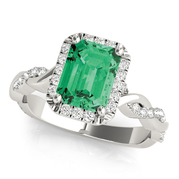 Exquisite Braided Shank With Cut Halo Head Emerald Diamond Engagement Ring — 9K/18K Gold & Platinum