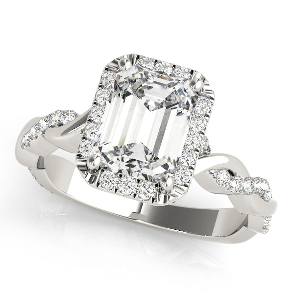 Exquisite Braided Shank With Cut Halo Head Emerald Diamond Engagement Ring — 9K/18K Gold & Platinum