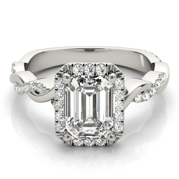 Exquisite Braided Shank With Cut Halo Head Emerald Diamond Engagement Ring — 9K/18K Gold & Platinum