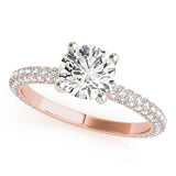Classic Pave Engagement Ring With Head Round Diamond Engagement Ring — 9K/18K Gold & Platinum