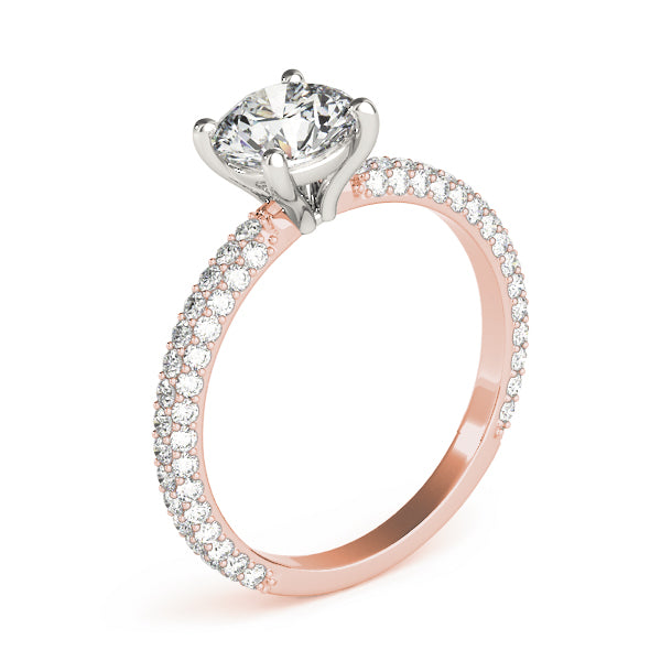 Classic Pave Engagement Ring With Head Round Diamond Engagement Ring — 9K/18K Gold & Platinum