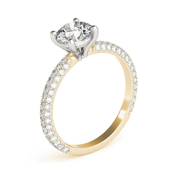 Classic Pave Engagement Ring With Head Round Diamond Engagement Ring — 9K/18K Gold & Platinum