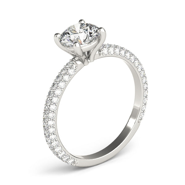 Classic Pave Engagement Ring With Head Round Diamond Engagement Ring — 9K/18K Gold & Platinum