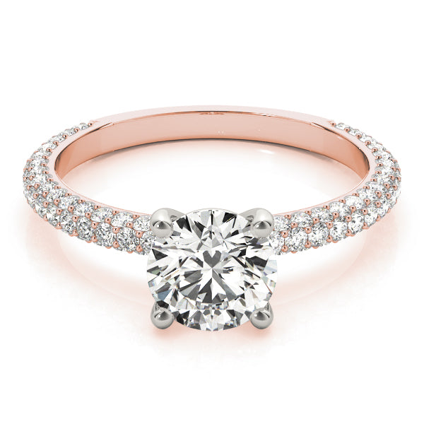 Classic Pave Engagement Ring With Head Round Diamond Engagement Ring — 9K/18K Gold & Platinum