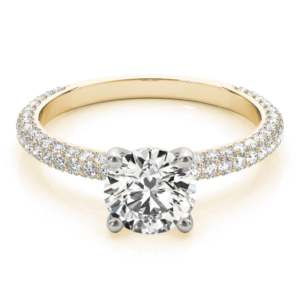 Classic Pave Engagement Ring With Head Round Diamond Engagement Ring — 9K/18K Gold & Platinum