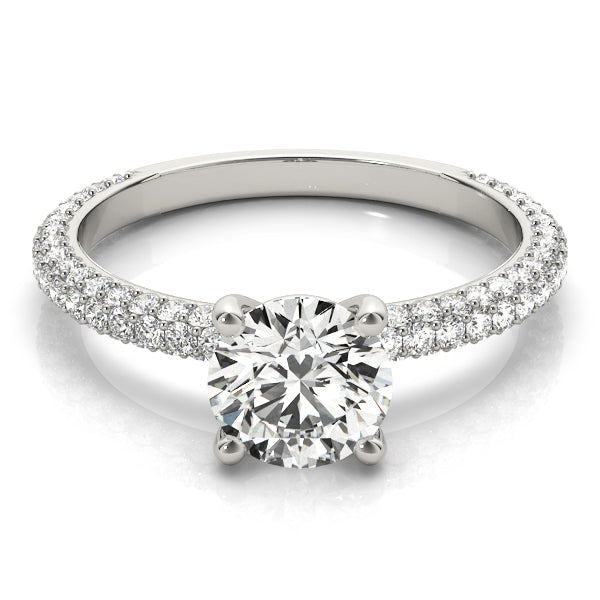 Classic Pave Engagement Ring With Head Round Diamond Engagement Ring — 9K/18K Gold & Platinum