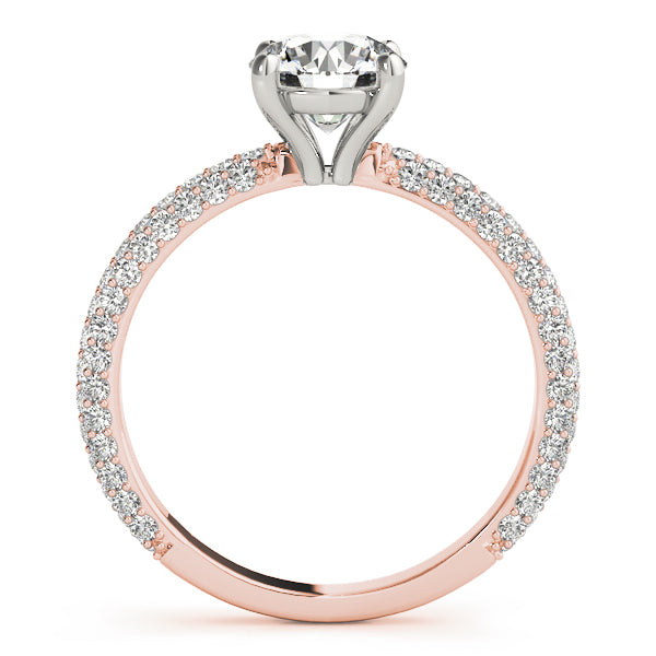 Classic Pave Engagement Ring With Head Round Diamond Engagement Ring — 9K/18K Gold & Platinum