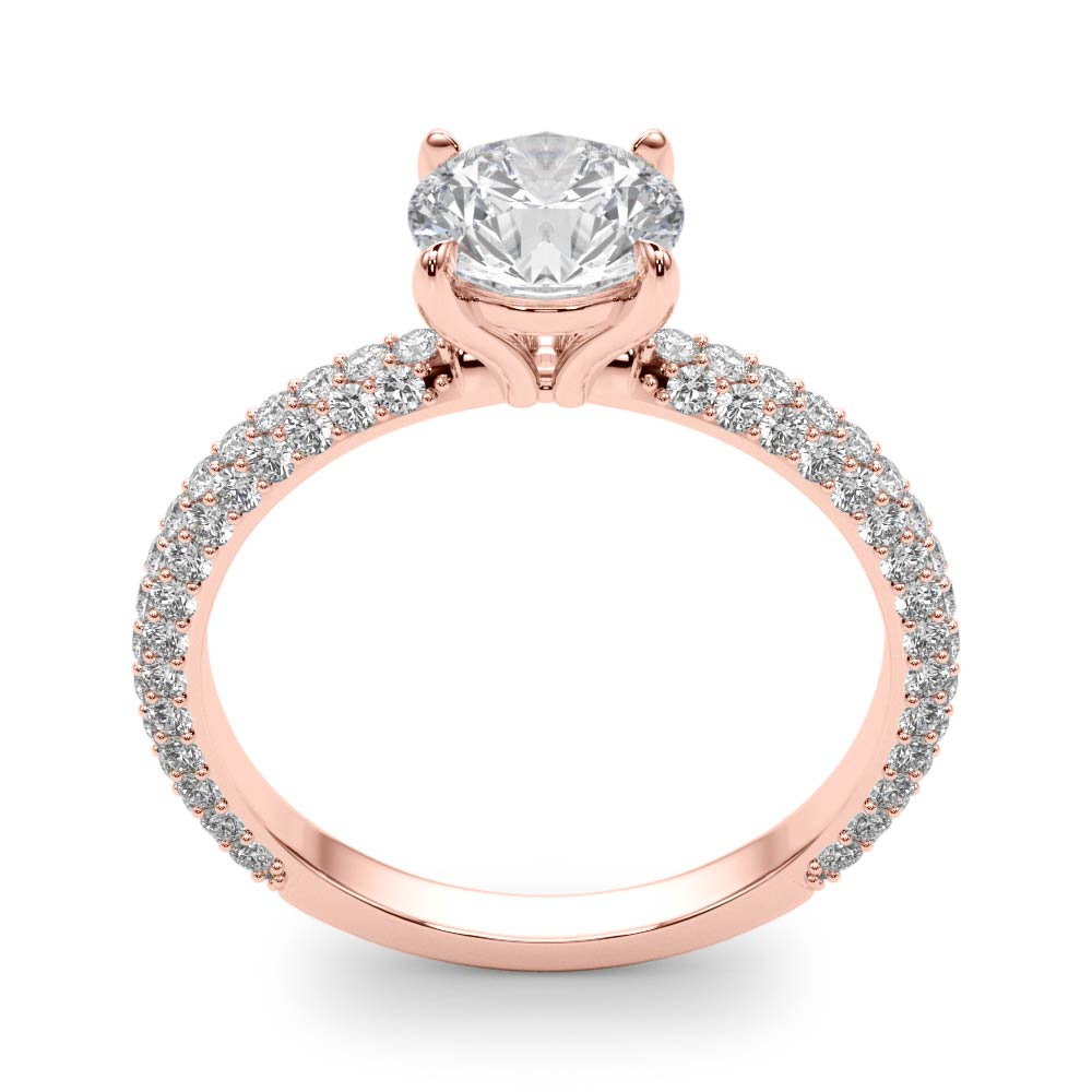 Classic Pave Engagement Ring With Head Round Diamond Engagement Ring — 9K/18K Gold & Platinum