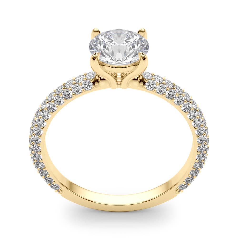 Classic Pave Engagement Ring With Head Round Diamond Engagement Ring — 9K/18K Gold & Platinum