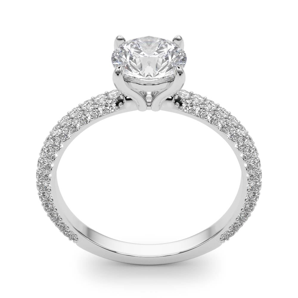 Classic Pave Engagement Ring With Head Round Diamond Engagement Ring — 9K/18K Gold & Platinum
