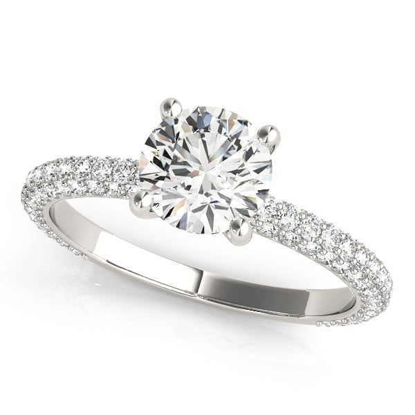 Classic Pave Engagement Ring With Head Round Diamond Engagement Ring — 9K/18K Gold & Platinum