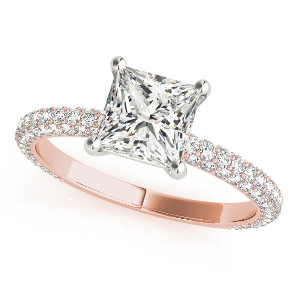 Timeless Pave Engagement Ring With Cut Head Princess Diamond Engagement Ring — 9K/18K Gold & Platinum