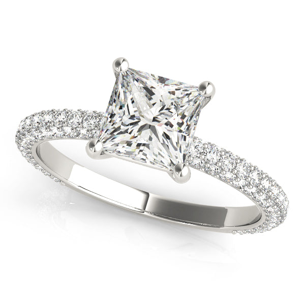 Timeless Pave Engagement Ring With Cut Head Princess Diamond Engagement Ring — 9K/18K Gold & Platinum