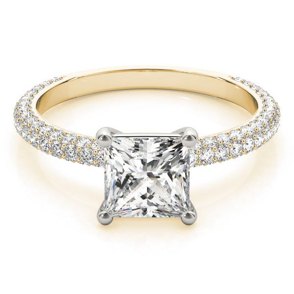 Timeless Pave Engagement Ring With Cut Head Princess Diamond Engagement Ring — 9K/18K Gold & Platinum