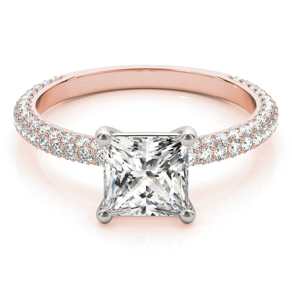 Timeless Pave Engagement Ring With Cut Head Princess Diamond Engagement Ring — 9K/18K Gold & Platinum