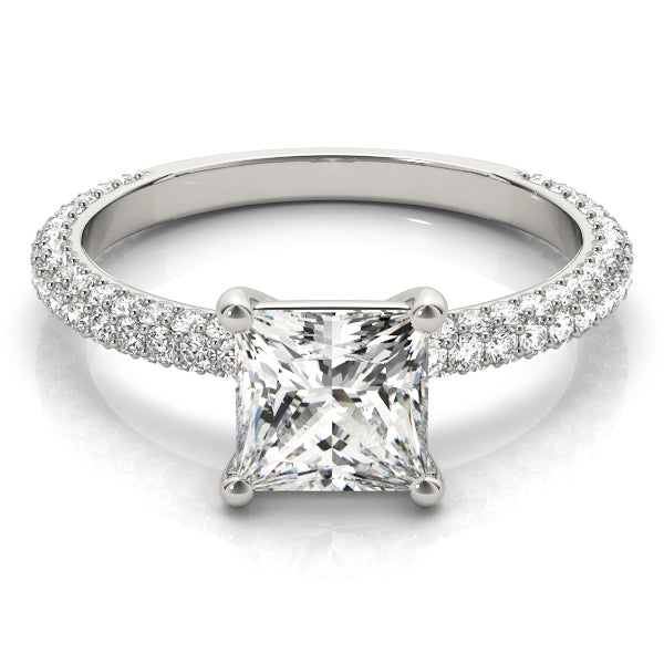 Timeless Pave Engagement Ring With Cut Head Princess Diamond Engagement Ring — 9K/18K Gold & Platinum