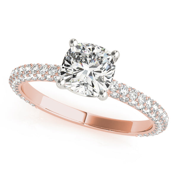 Elegant Pave Engagement Ring With Head Cushion Diamond Engagement Ring — 9K/18K Gold & Platinum