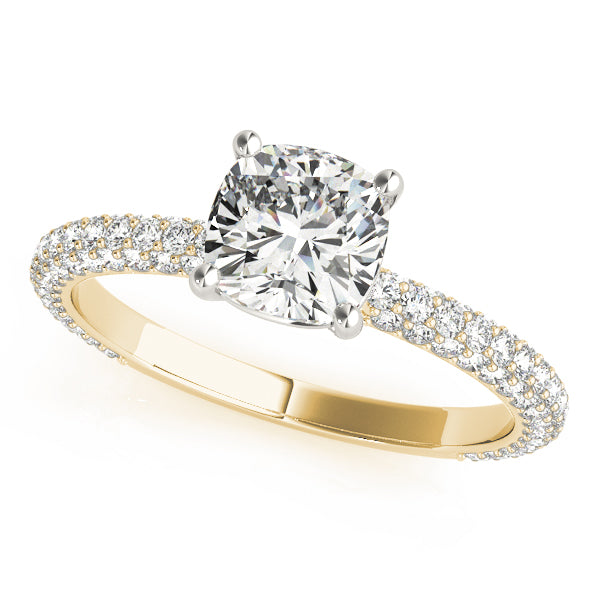 Elegant Pave Engagement Ring With Head Cushion Diamond Engagement Ring — 9K/18K Gold & Platinum