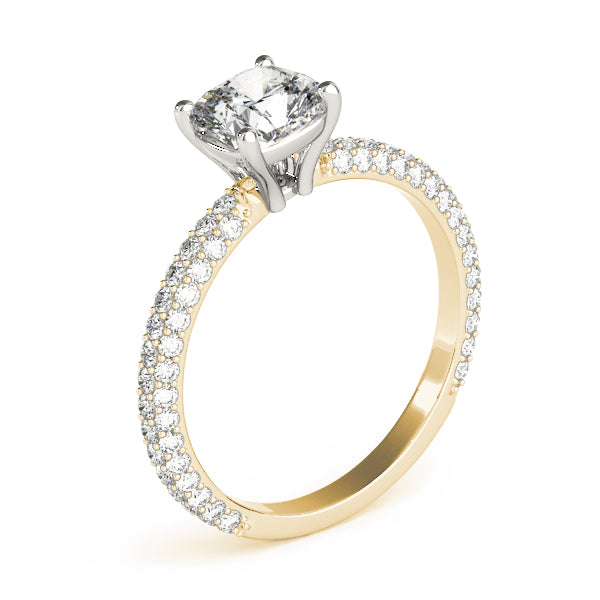 Elegant Pave Engagement Ring With Head Cushion Diamond Engagement Ring — 9K/18K Gold & Platinum