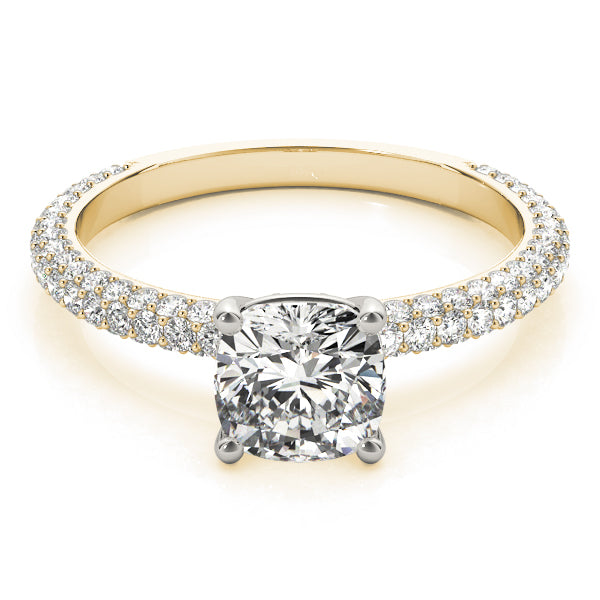 Elegant Pave Engagement Ring With Head Cushion Diamond Engagement Ring — 9K/18K Gold & Platinum