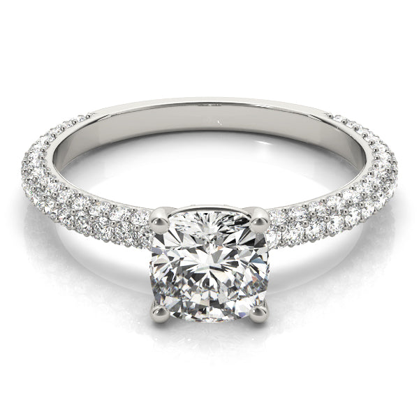 Elegant Pave Engagement Ring With Head Cushion Diamond Engagement Ring — 9K/18K Gold & Platinum