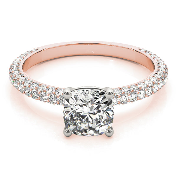 Elegant Pave Engagement Ring With Head Cushion Diamond Engagement Ring — 9K/18K Gold & Platinum
