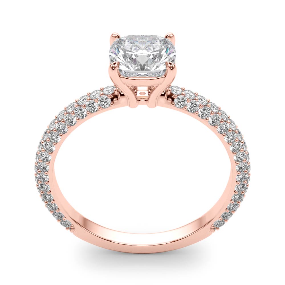 Elegant Pave Engagement Ring With Head Cushion Diamond Engagement Ring — 9K/18K Gold & Platinum