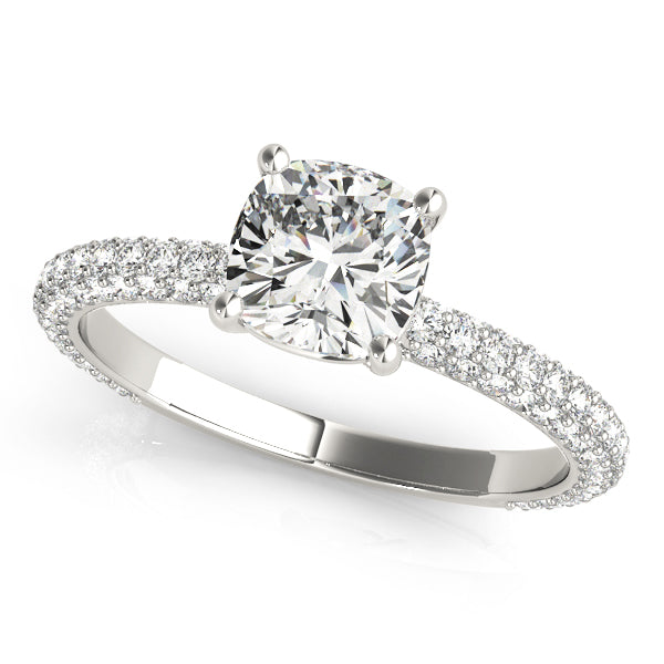 Elegant Pave Engagement Ring With Head Cushion Diamond Engagement Ring — 9K/18K Gold & Platinum