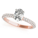 Vintage-Inspired Pave Engagement Ring With Center Oval Diamond Engagement Ring — 9K/18K Gold & Platinum