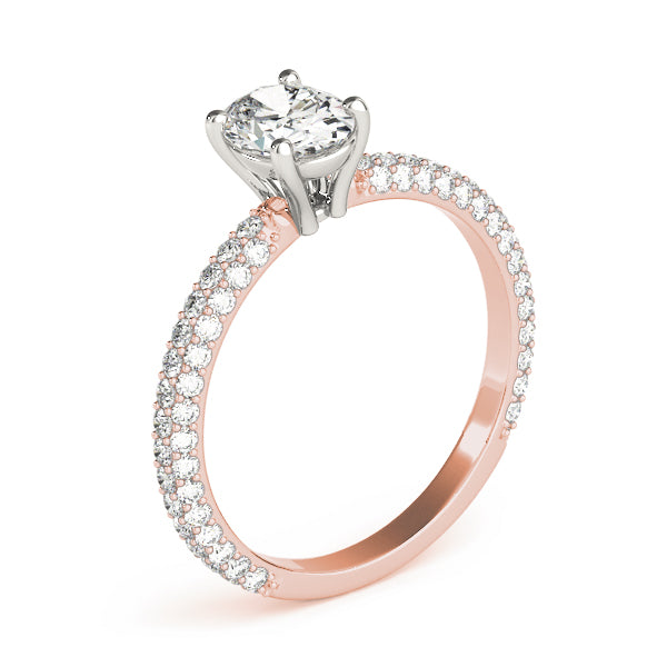 Vintage-Inspired Pave Engagement Ring With Center Oval Diamond Engagement Ring — 9K/18K Gold & Platinum