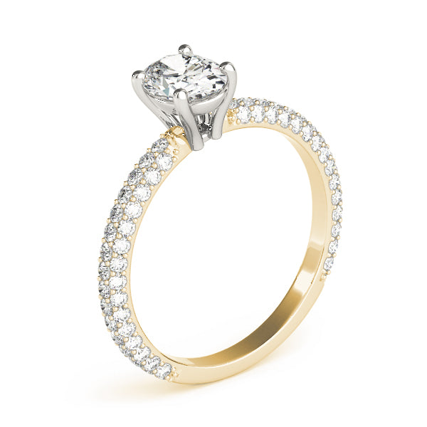 Vintage-Inspired Pave Engagement Ring With Center Oval Diamond Engagement Ring — 9K/18K Gold & Platinum