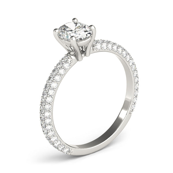 Vintage-Inspired Pave Engagement Ring With Center Oval Diamond Engagement Ring — 9K/18K Gold & Platinum