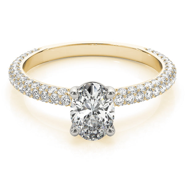 Vintage-Inspired Pave Engagement Ring With Center Oval Diamond Engagement Ring — 9K/18K Gold & Platinum