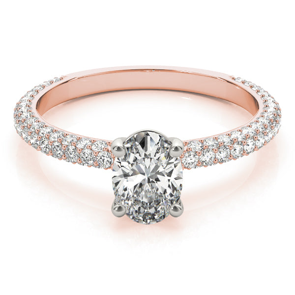 Vintage-Inspired Pave Engagement Ring With Center Oval Diamond Engagement Ring — 9K/18K Gold & Platinum
