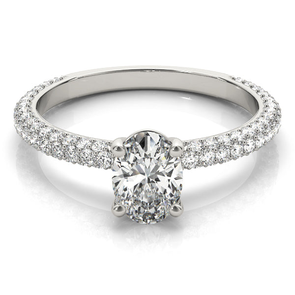 Vintage-Inspired Pave Engagement Ring With Center Oval Diamond Engagement Ring — 9K/18K Gold & Platinum