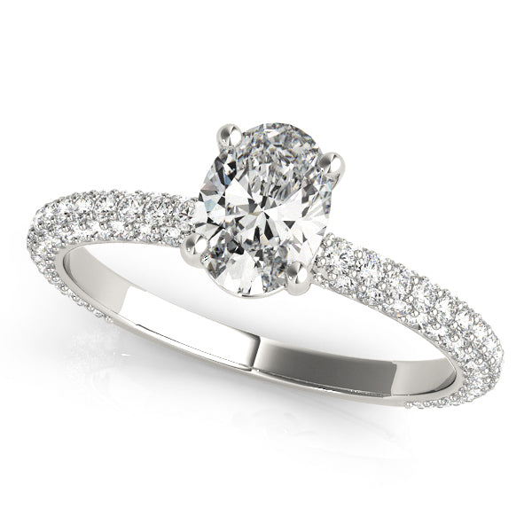 Vintage-Inspired Pave Engagement Ring With Center Oval Diamond Engagement Ring — 9K/18K Gold & Platinum