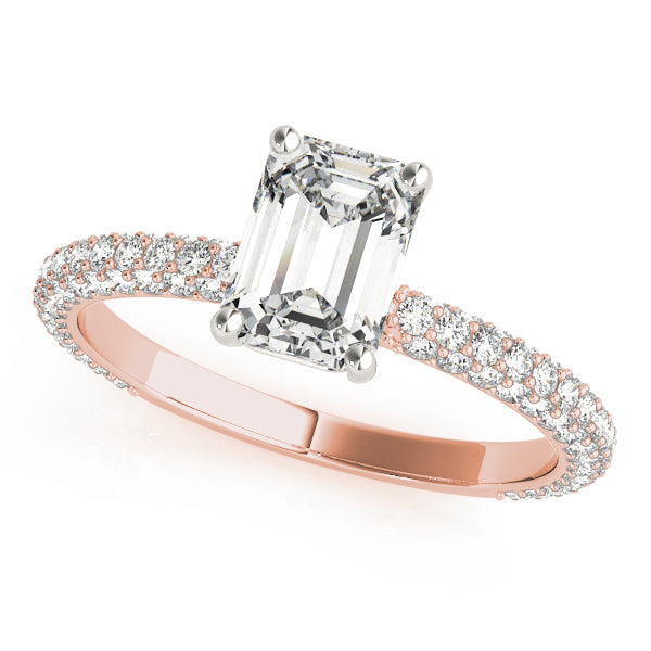 Heirloom Pave Engagement Ring With Cut Center Emerald Diamond Engagement Ring — 9K/18K Gold & Platinum