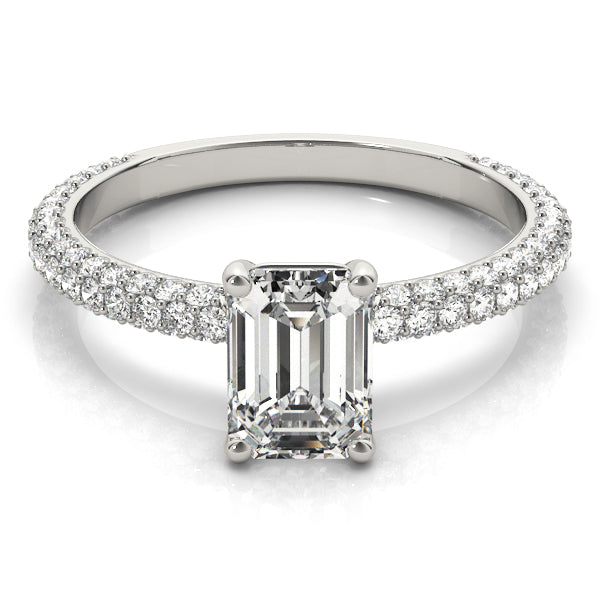 Heirloom Pave Engagement Ring With Cut Center Emerald Diamond Engagement Ring — 9K/18K Gold & Platinum